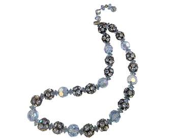 Beautiful Vintage Blue Crystals and Amazing Rhinestone Beaded Necklace (A4636)