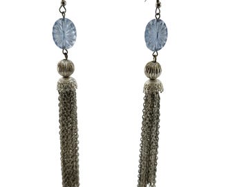 Vintage Molded Glass Tassel Pierced Earrings (A7422)
