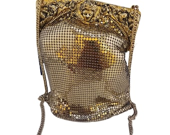 Vintage Rare NOS Whiting & Davis Face Flower Mesh Shoulder Bag in Original Box