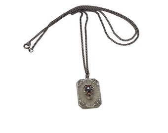 Vintage BPOE Elks Lodge Camphor Glass Pendant Necklace (A3773)