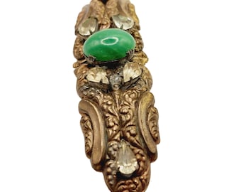 Antique Converted Buckle Early Glass & Brass Brooch (A692)