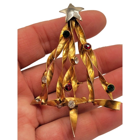 Unsigned Vintage Dimensional Christmas Tree Brooc… - image 2