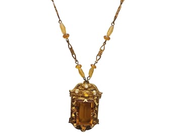 Vintage Czech Glass Pendant Necklace (A3732)