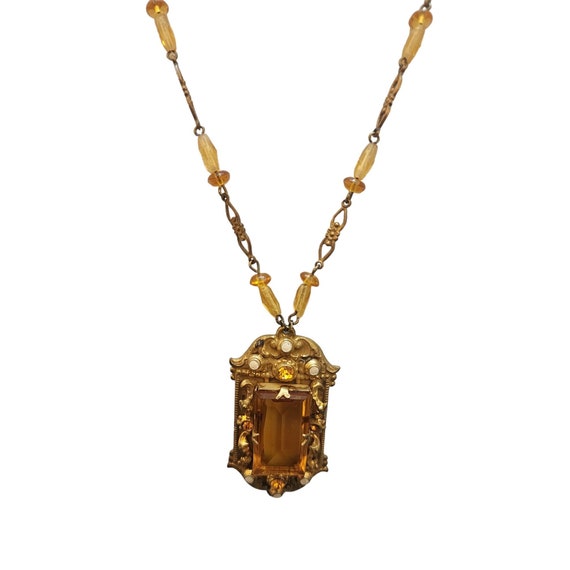 Vintage Czech Glass Pendant Necklace (A3732) - image 1