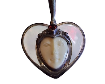 Unsigned Possibly Sajen Sterling Semi Precious Heart Goddess Pendant (A2135)