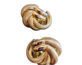 Vintage Signed Textured Givenchy Matte & Shiny Gold Knot Clip-On Earrings