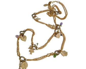 Vintage NOS Bee Charming Crystal and Charm Chain Necklace (A9121)