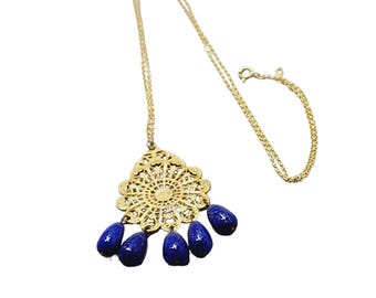 Older Filigree Pendant Necklace With Murano Glass Drop (A1675)