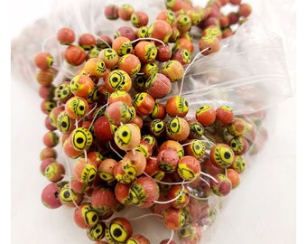 Vintage Orange Glass Eye 8mm Beads (A4316)