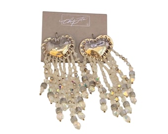 Vintage NOS Chipita Beaded Heart Pierced Earrings (A9000)