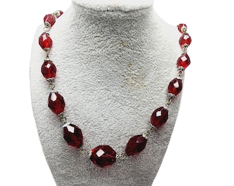Vintage Art Deco Red Crystal Necklace (A1079)