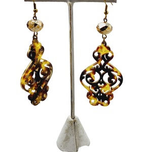 Vintage Lucite & Crystal Dangle Earrings (A1457)