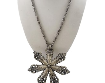Vintage Pewter Spoon Handle Large Pendant Necklace 6/90