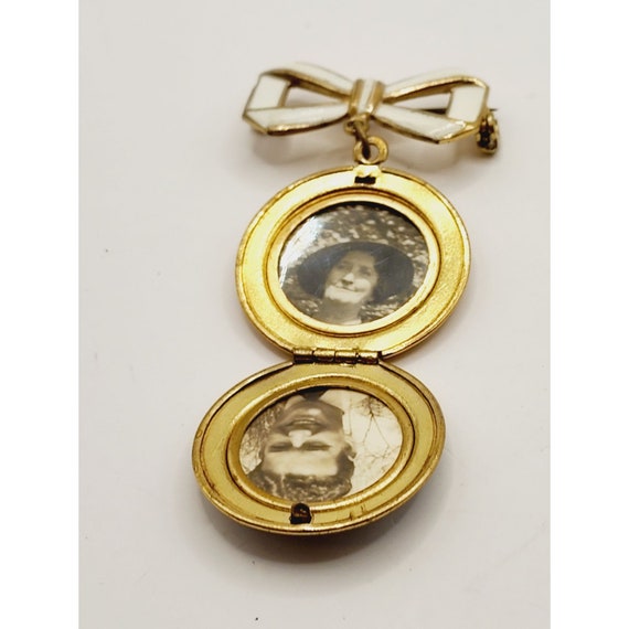 Antique Guilloche Bow Hanging Locket w/ Picture B… - image 3