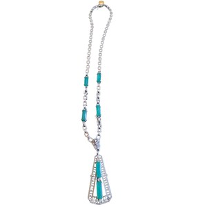 Stunning Antique Art Deco Glass Pendant Necklace (A1781)