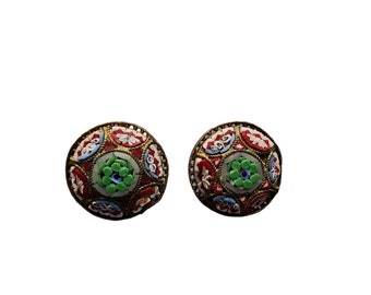 Vintage Early Mosaic Screw Back Clip Earrings (A3937)