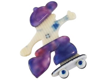 Vintage Lea Stein Paris Cellulose Acetate Skateboarder Pin (A2973)