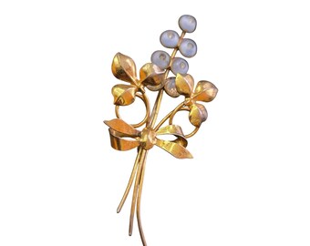Vintage Beautiful Blue Glass Sterling Floral Brooch (A8712)