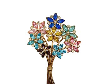 Vintage Exceptional Jeweled Flower Bouquet Brooch (A495)