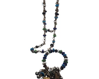 Vintage All Glass & Dangles Necklace Bracelet Set (A3466)