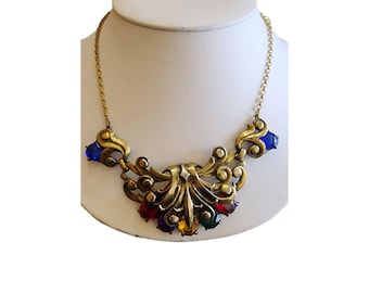 Vintage Art Deco Resin Colorful Pendant Necklace (A2790)