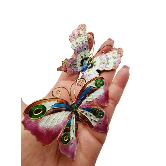 Vintage Enamel on Metal Large Butterfly Decorative Pieces To Wear On Scarf/Hair? Vintage Enamel on Metal Large Butterfly Decorative Pieces to  main image 2