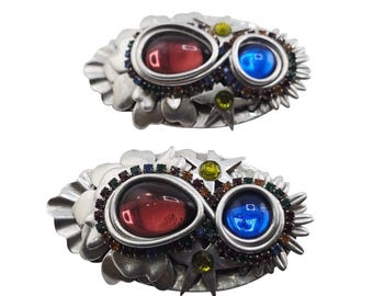 Vintage 80s Glass Rhinestone Large Clip Earrings (A9286)