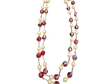 Vintage Signed Germany All Glass & Crystal Double Strand Necklace (A2847)