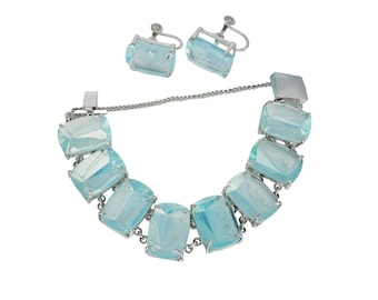 Vintage Sterling & Intaglio Glass Butterfly Bracelet Set (A604)