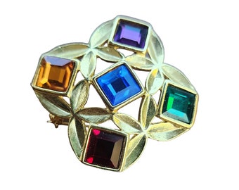 Vintage 80s Unsigned Glass Moghul Brooch Pendant (A4229)