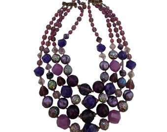 Vintage 4 Strand W Germany Glass, Art Glass, Crystal and Resin Necklace (A4702)