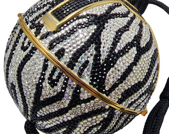 Rare Collector Judith Leiber Zebra Crystal Sphere Minaudiere (A1477)