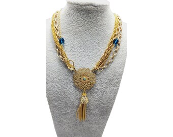 Vintage Signed NOS Bee Charming Crystal Tassel Necklace (A941)