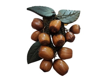 Antique Early Miriam Haskell Frank Hess Carved Hazelnut Cluster Dangling Brooch