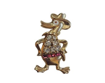 Vintage Plated Rhinestone Western Duck Brooch (A2415)