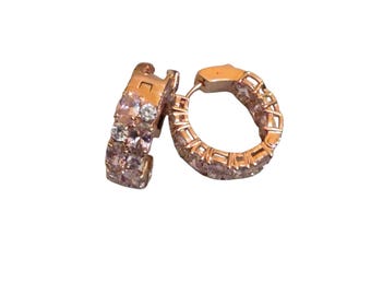 Beautiful Contemporary CZ Clear and Pink Pink Gold Pierced Hoop Earrings (A9470)