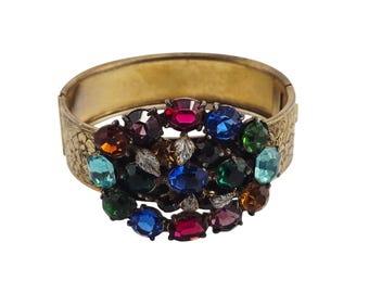 Vintage Stunning Czech Glass Fruit Salad Bangle Bracelet (A9281)