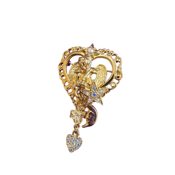 Vintage Signed Kirks Folly Dangle Heart Brooch (A… - image 2