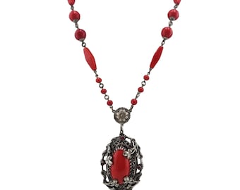 Vintage Czech Glass Fabulous Pendant Necklace (A3794)