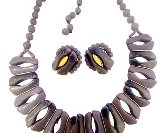 Vintage Unique Signed West Germany Mottled Glass MCM Style Collar Necklace Set