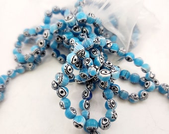Vintage 6mm Light Blue Glass Eye Beads (A4319)