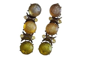 Vintage 80s Unsigned Mottled Acrylic Hinged Clip Earrings (A2955)