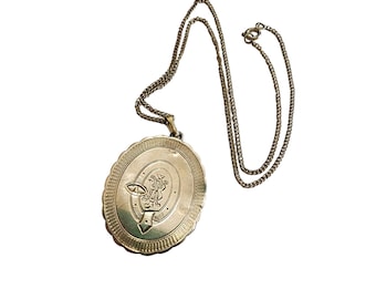 Antique Stunning Detailed Double Gold Filled Sided Locket Necklace (A1805)