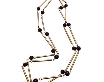Antique Tubular 18kt Gold & Garnet Beaded Necklace (A6549)