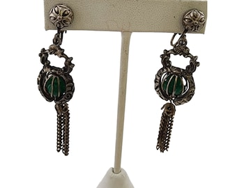 Vintage Possibly Caged Glass Dangle & Tassel Earrings (A3263)