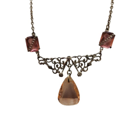 Antique Art Deco Glass Pendant Necklace w/ Marcas… - image 2