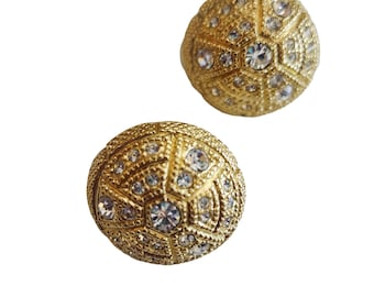 Vintage Christian Dior Rhinestone Button Clip Earrings (A1734)