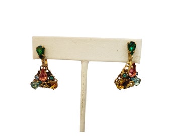 Vintage Czecho Signed Filigree Rhinestone Dangle Earrings (A4342)