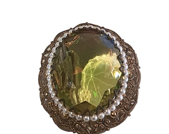 Vintage West Germany Signed Unique Multi Faceted Glass Brooch (A3843)