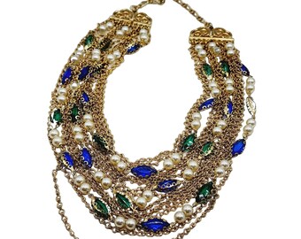 Vintage 80s Multi Glass & Chain Necklace (A1247)